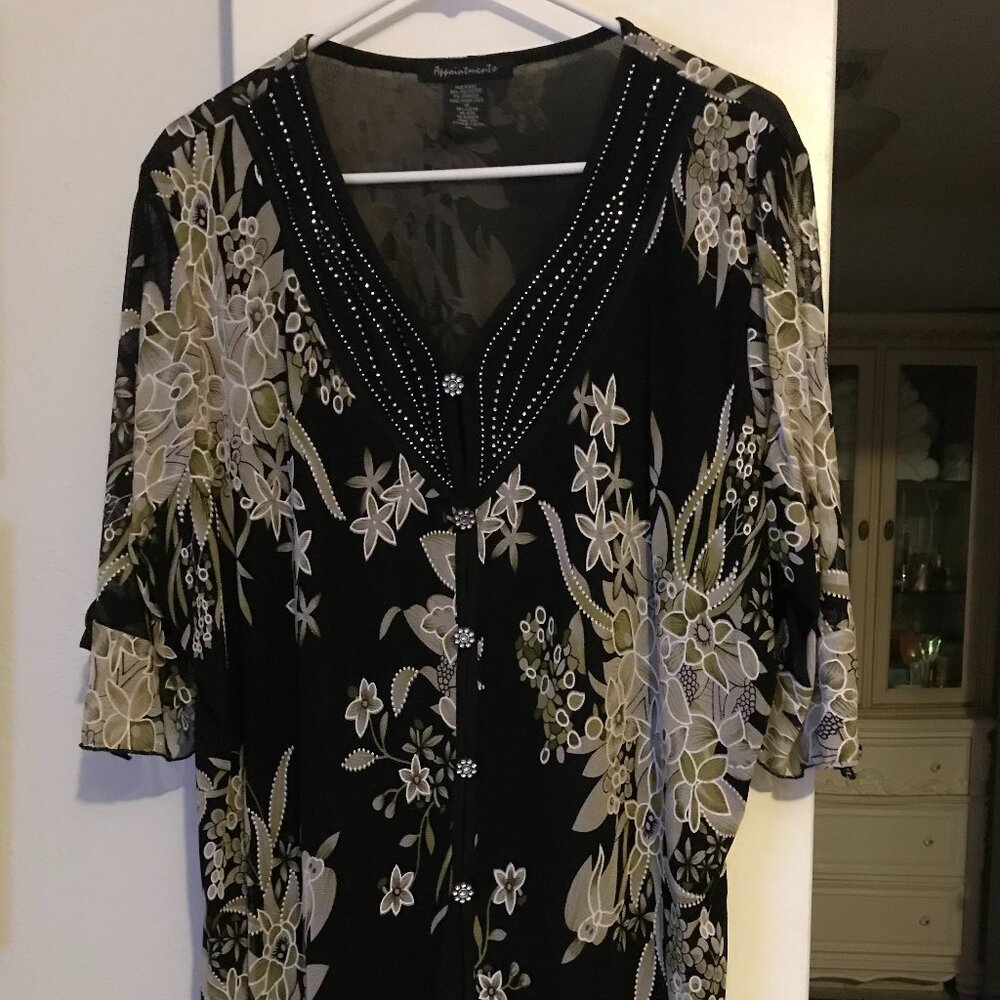 Appointments pale green, cream and black blouse 2X Never worn.